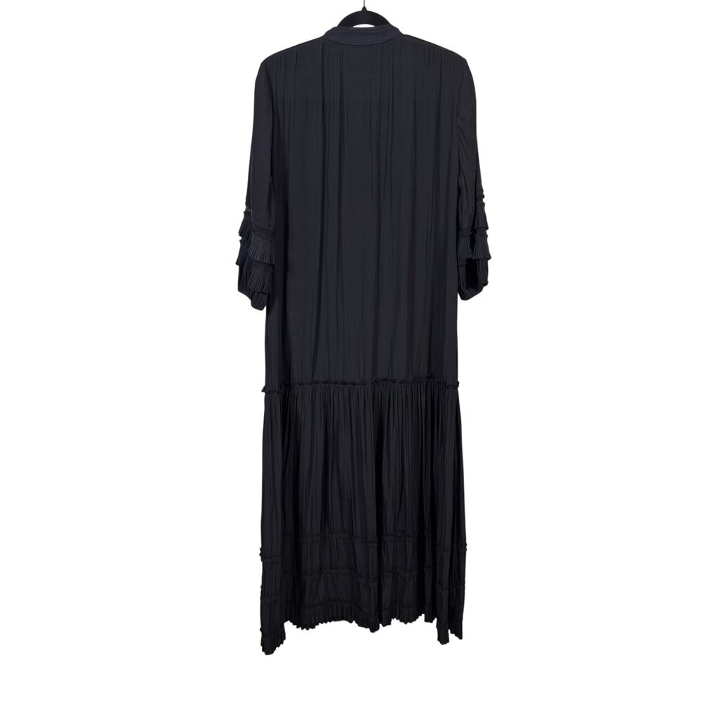 Chico's Tiered V-Neck Maxi Dress Womens 1 (US 8/10) Black Ruffle Sleeves - Picture 2 of 5